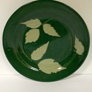 VTG Handcrafted Pottery Green Leaf Plate Studio Nature Inspired Salad Signed